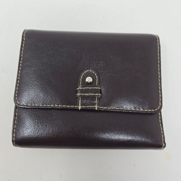 BUXTON Leather Trifold Kiss Lock Leather Wallet NOS Deep Chestnut Brown - Picture 1 of 11